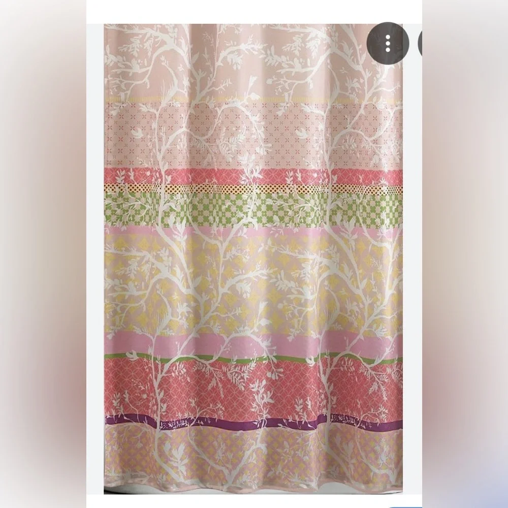 Boho Floral Striped Shower Curtain - Pink & Coral